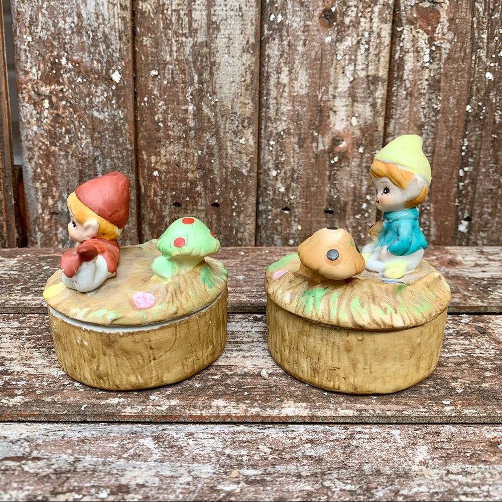 Vintage Elf and Mushroom Lidded Trinket Boxes (2) - Picture 6 of 8
